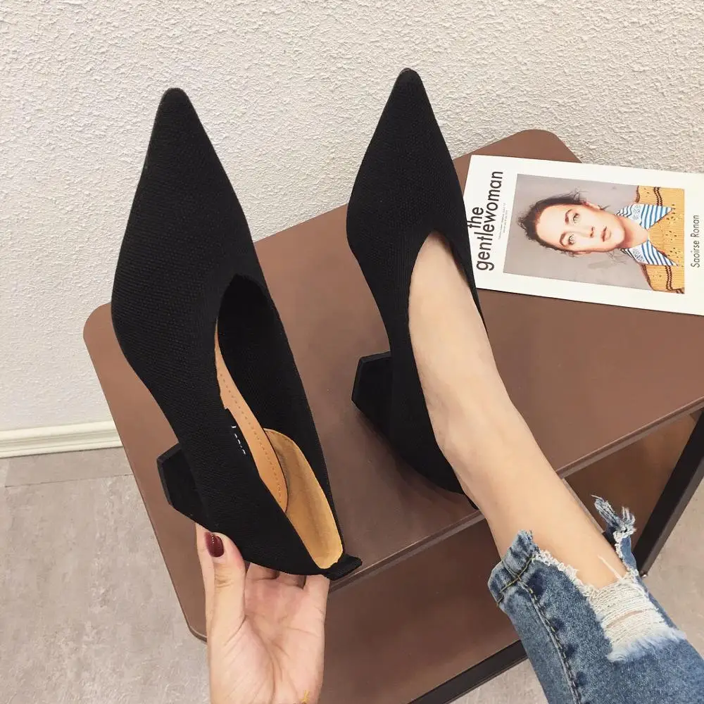 moda puntiaguda boca gruesa con el temperamento solo zapatos casual cómodo transpirable volar zapatos tejidos