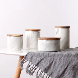 Pot hermétique à motif de marbre avec couvercle, boîte de rangement en céramique, pot de café, fleur, thé, bonbons, décoration, rangement caché 