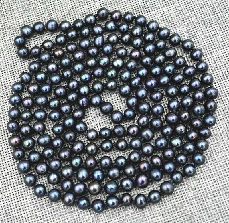 

free shipping stunning 7-8mm round black green pearl necklace 48inch