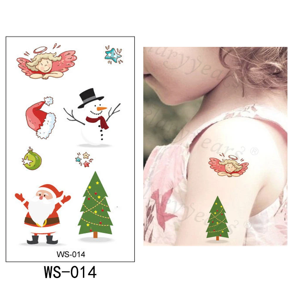 Яркие 1 лист, Рождественская Детская временная татуировка, стикер, Горячие Поддельные животные, макияж, вспышка, водонепроницаемый, Модный маленький боди-арт WS - Цвет: WS-014