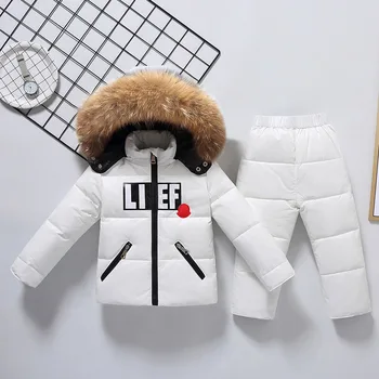 

New Children Down Jacket Baby girl clothes kids Winter Ski Wear Boys Infant overcoat Parka real fur Warm clothing Sets snow suit