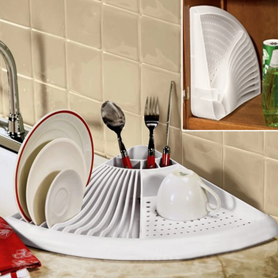Многофункциональная Посуда Кухонная сливная стойка веерообразная полка для посуды пластиковая сливная стойка Органайзер сушильная полка для посуды-белый