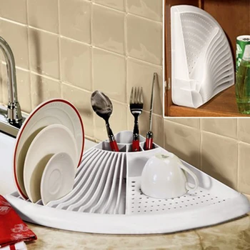 

Multi-Function Tableware Kitchen Drain Rack Fan-Shaped Dishes Shelf Plastic Drain Rack Organizer Drying Shelf For Dishes - White