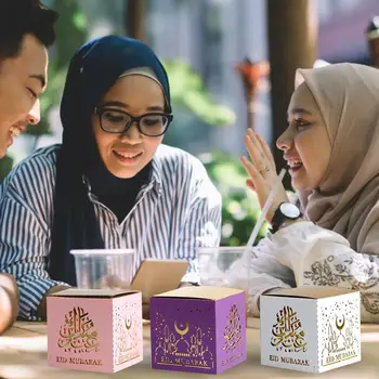 

50PCS Eid Mubarak Candy Box Favor Boxes Ramadan Kareem Gift Boxes for Islamic Muslim Festival Happy Party Supplies
