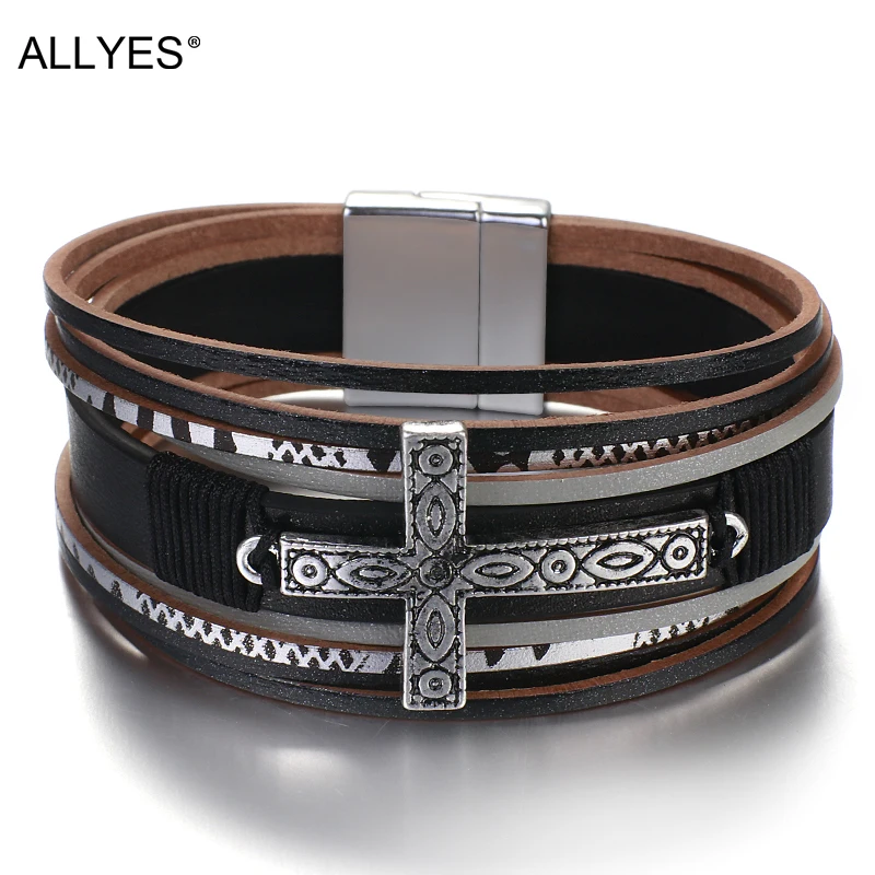 Женский многослойный браслет ALLYES кожаный в стиле ретро ювелирные изделия