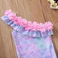 2020 Summer Swimsuit 1-5Y Toddler Kids Baby Girls One Shoulder Bikini Fish Scales Swimwear Bathing Suit Floral Beachwear 2