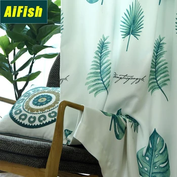 

Simple Modern Plant Printing Semi-Shading Curtains Living Room Bedroom Study Custom Curtains wp214T4