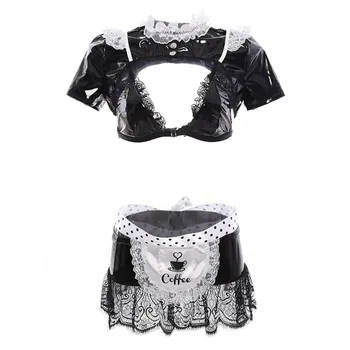 JSY Porn Women's Underwear Sexy Maid Outfit Uniform Cosplay Lingerie Set Erotic Latex Catsuit Costumes Sex Role Play Sissy Skirt 6