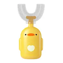 Brosse à dents en forme de U pour enfants, en Silicone souple, 360, nettoyage Oral des dents de toute la bouche, brosse à dents manuelle bleue et Pi 