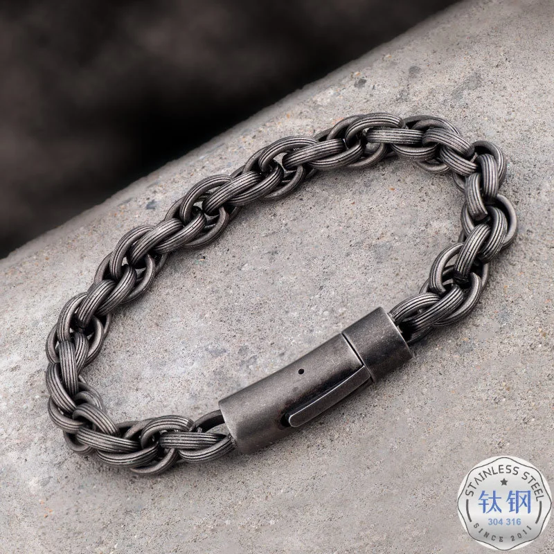 

Linen Flower Color Normcore Style Bracelets Men And Women Locomotive Harajuku Black Cool Titanium Steel Fashion Korean-style Coo