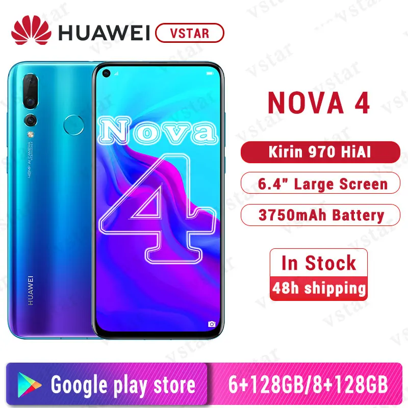 Оригинальный смартфон Huawei Nova 4 с глобальной прошивкой экран 6 дюйма Восьмиядерный