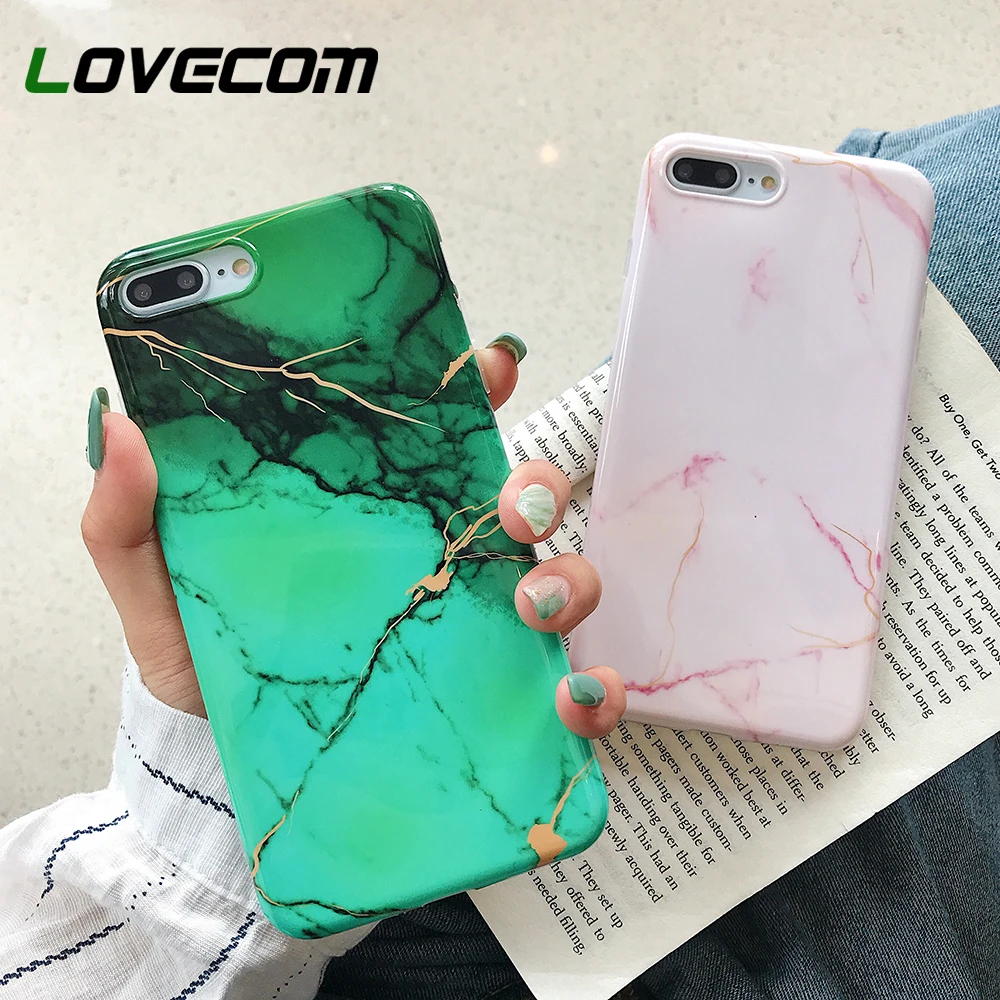 

LOVECOM Cracked Marble Phone Case For iPhone XR XS Max 6 6S 7 8 Plus X Soft IMD Glossy Marble Back Cover Coque For iPhone XR