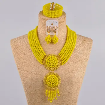 

opaque yellow african jewelry set crystal beads necklace nigerian wedding bridal party jewelry sets for women 6CLS01