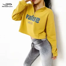 Новинка, зимняя утепленная куртка для бега, женский спортивный свитер, для спортзала, с буквенным принтом, полумолния, свободные топы для фитнеса и йоги