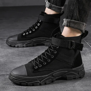 

Men Ankle Boots Durable Breathable Canvas Boot for Men Comfortable Non Slip Fashion Motorcycle Boots Man Casual Autumn Shoes Man