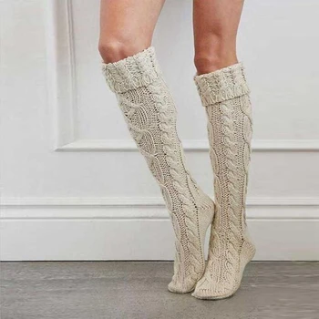 

New Design High Quality Thigh High Over the Knee Socks Long Twist Cotton Stockings Women Winter Warmer Soft Knit Crochet Sock