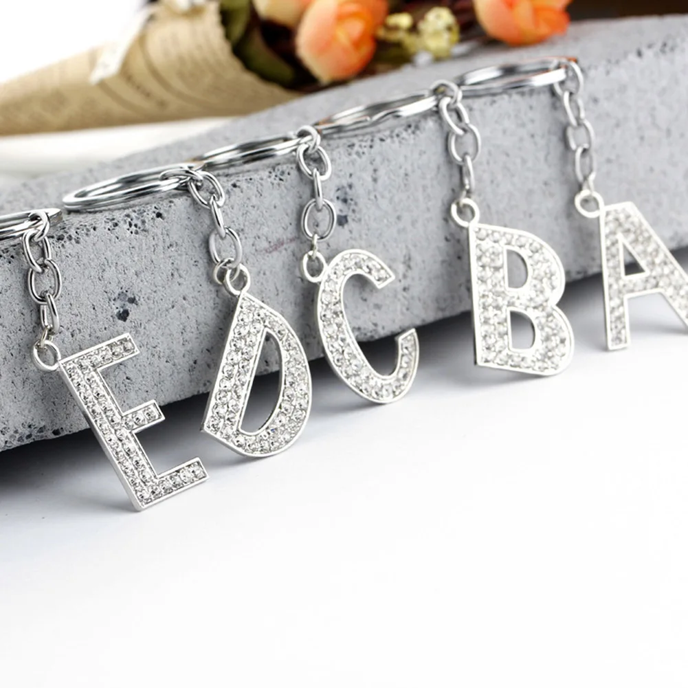 

A-Z Crystal Rhinestone Alphabet Keyring Initial Crystal Letter Key Ring Chain Man Woman Keychain Ring Car Holder 26 Letters