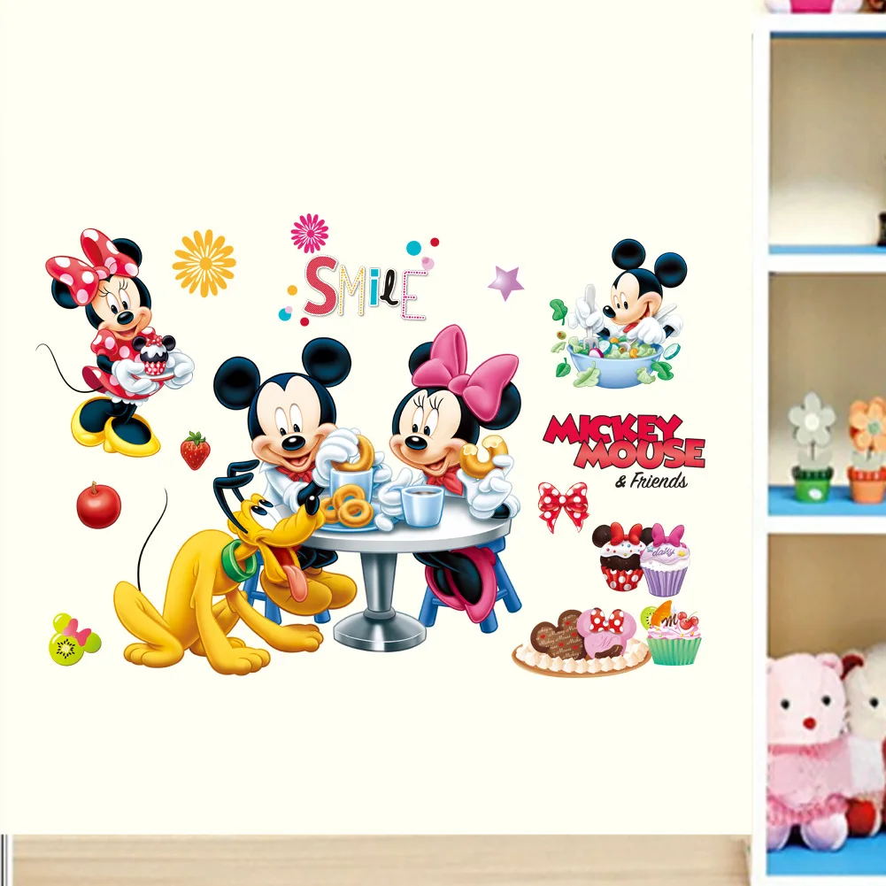 Cartoon Mickey Minnie Mouse Wall Stickers For Kids Girl Room Baby Bedroom Home Decals Wall Art Nursery Amusement Park DIY Poster