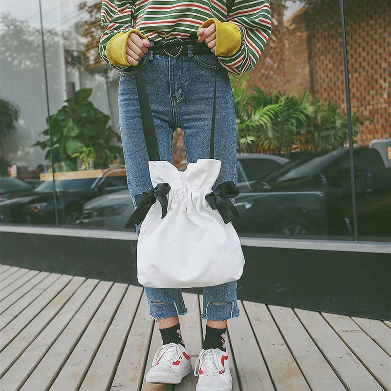 

Ougger Little Shoulder Bag Women Crossbody Bags Summer White Canvas Popular Cute Casual Bucket Bag with String for Shopping