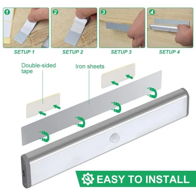 10 LEDs PIR LED Motion Sensor Light Cupboard Wardrobe Bed Lamp LED Under Cabinet Night Light For Closet Stairs Kitchen