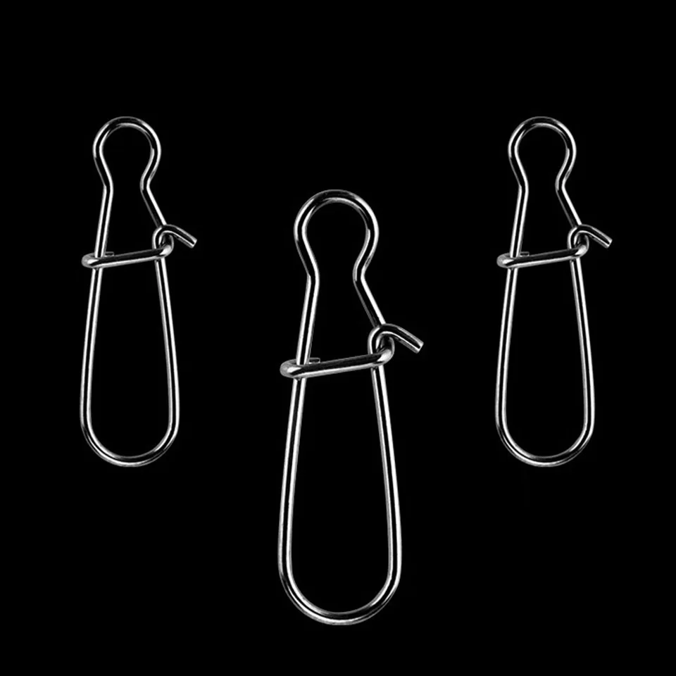 50pcs Stainless Steel FishHook Fishing Lure Fast Clip Lock Snap Swivel Solid Rings Bait Safety Snaps Fishing Hook Connector