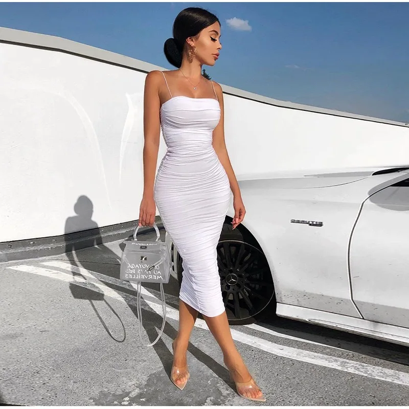 

2019 New Women white Orange sleeveless spaghetti strap Vestido Celebrity Evening Party Bodycon