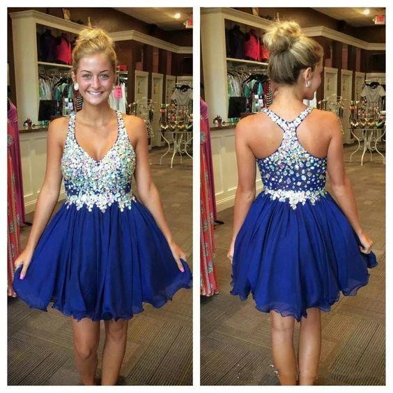 Crystal Royal Blue Prom Dresses Short ...