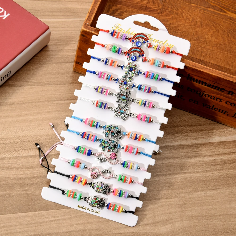 Boho Женщины 12 шт./компл. сглаза ЗВЕЗДА черепаха Сова талисманы браслет Мульти вышитый бисером вязаный Регулируемый Веревка Цепь браслет ювелирные изделия подарок