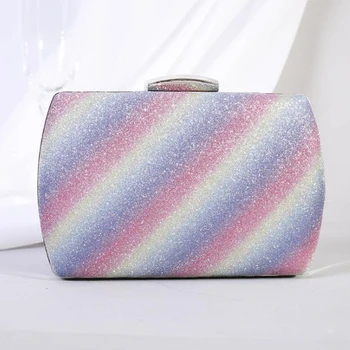 

XIYUAN Silver Color Women’s Party Purse Mini Prom Shoulder Handbags Female Silk Printing Flower Dinner Bag Mini Women's Clutches