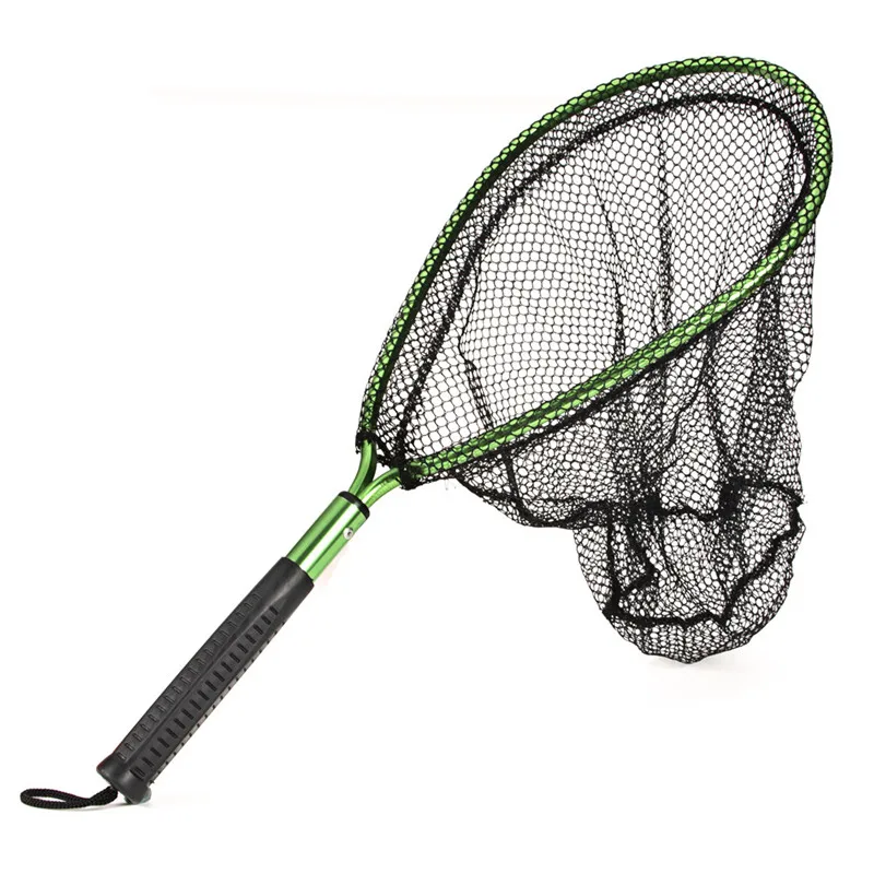 Portable Fly Fishing Net Mesh Soft Rubber Children Landing Net Trout Catch Net Lanyard Fishing Tackle