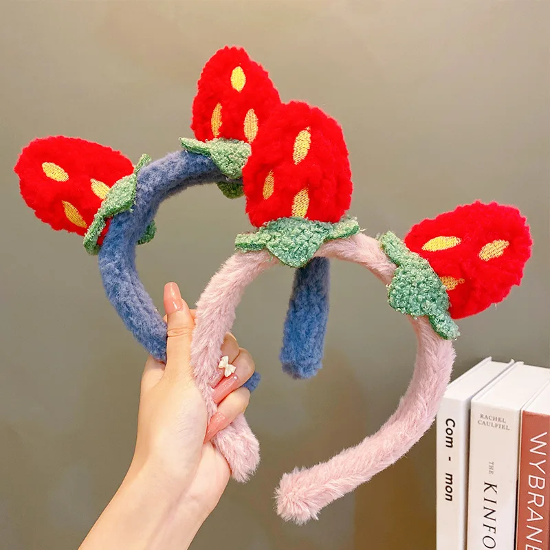 

1pc New Cute Strawberry Hairband For Little Girls Plush Soft Hair Hoops Warm Headband Children Hair Band Kids Korean Accessories