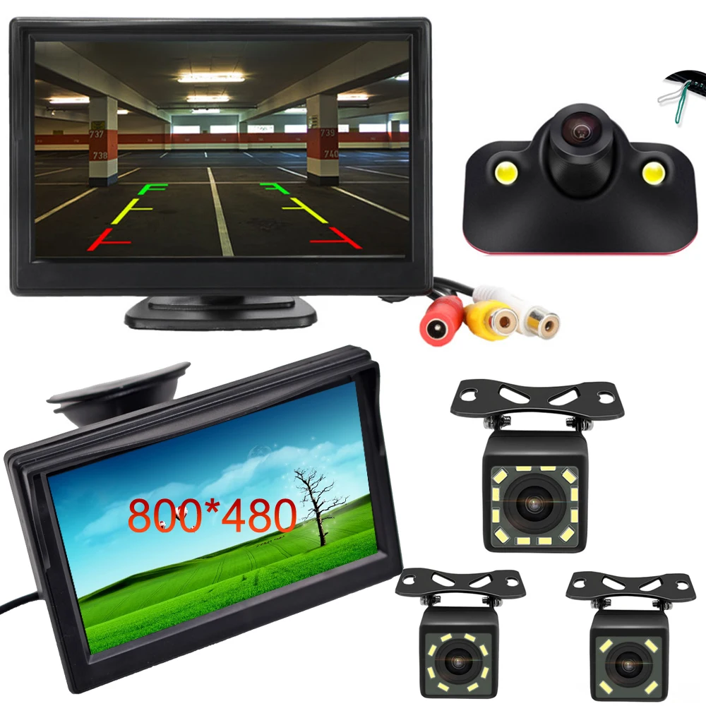 5 Inch for Car Monitor TFT LCD Digital 800*480 16:9 Screen 2 Way Video Input or Wireless Reverse Rear View Camera Parking