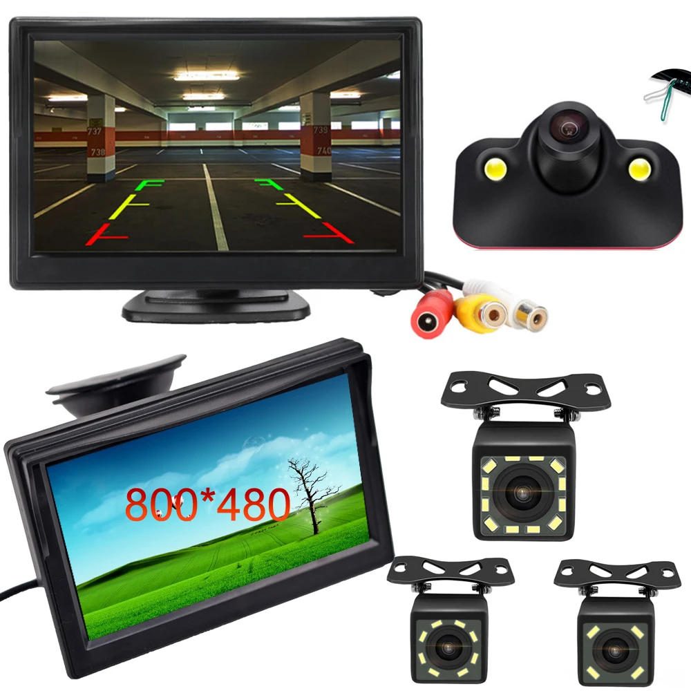 Monitor Auto 5 Pollici 2CH Con Telecamera Retrovisore LED E Visione Notturna IP69