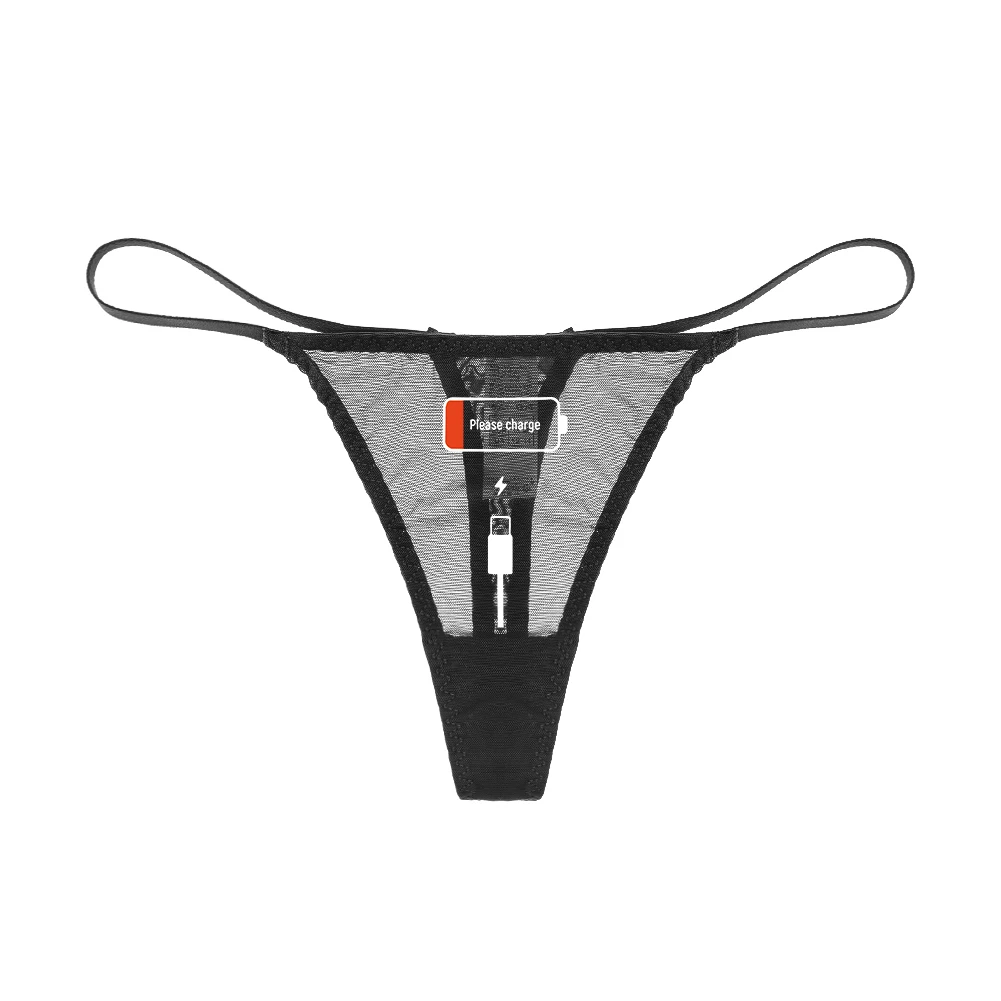 Lace See Through Funny Cute Charging Pattern Thong Ladies Low Waisted V Strings Panties Underwear
