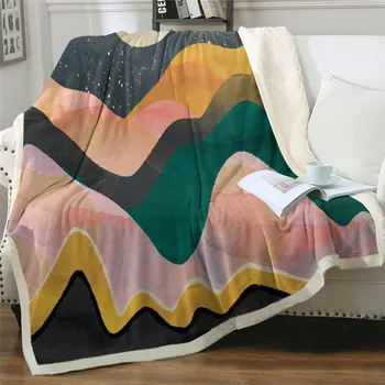 

2020 New Abstract Art Throw Blanket Watercolor Mountains Sherpa Blanket Colorful Bed Blanket Night Sky Blankets