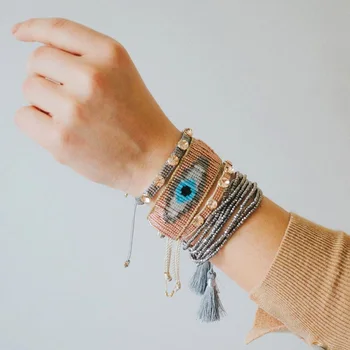 

Go2boho Evil Eye Bracelet For Women Mexican Miyuki Bead Jewelry Rhinestone Jewellery Friends Gift Multilayer Crystal Bracelets
