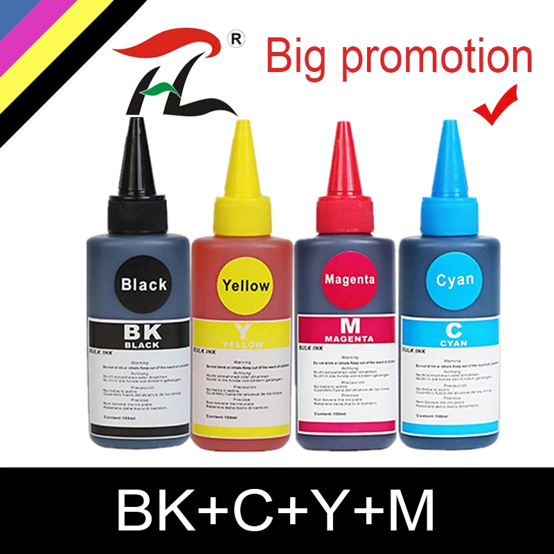 HTL 4PK 100 мл набор чернильных красителей для Epson Canon HP Brother Lexmark Dell принтера СНПЧ