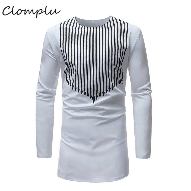 

Clomplu African Dashiki Men Fashion Striped Autumn Long Sleeve African Clothes Dashiki Casual Style Shirt White Plus Size Tops