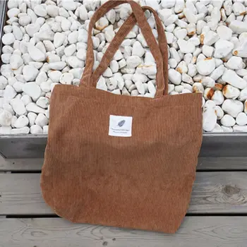 

2019 Newest Large Capacity Women Corduroy Tote Ladies Casual Solid Color Shoulder Bag Foldable Reusable Women Shopping Beach Bag