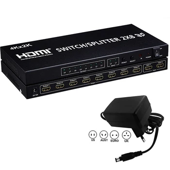 

4K HDMI Swithcher Splitter 2X8 HDMi 2 in 8 out splitter Switch HDMI 1.4V connects up to 8 HDTVS