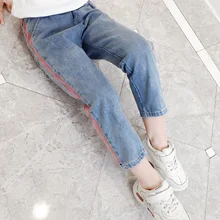 Осенние джинсы для девочек, новые стильные детские повседневные штаны в Корейском стиле, осенняя одежда для больших мальчиков, брюки