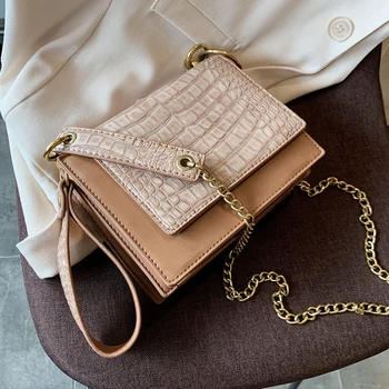 

Fashion Female Small Square Bag 2020 New Quality PU Leather Women Handbag Crocodile Pattern Chic Shoulder Messenger Bags