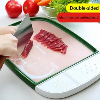 

Double-sided Cutting Board Mildewproof Chopping Board Vegetable Fruit Strainer Plastic Wood Cutting Board with Grinder