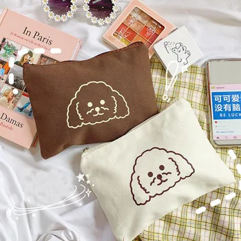 

1 Pcs Cartoon Animal Dog Canvas Pencil Bags Large Capacity Cosmetics Case Storage Bag School Supplies Korean Stationery Gifts