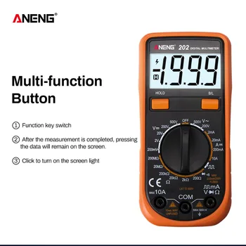 

ANENG 202 Mini Palm Size Digital Multimeter 2000 Counsts Manual Range Voltage DC Current Resistance Baclight Tester