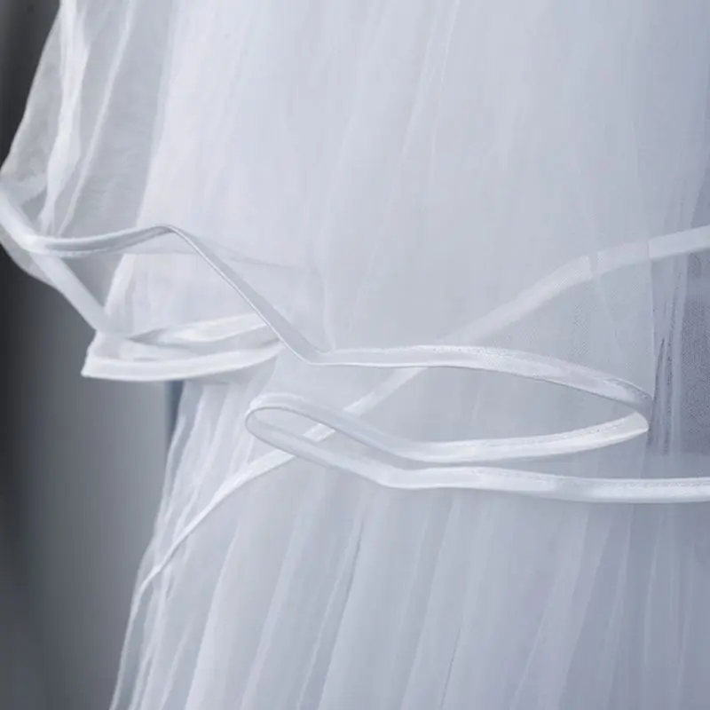 2 уровня двухслойная Женская Фата для собора Длина свадебная вуаль оверлокирование окантовка Лента отделка шлейф свадебная вуаль
