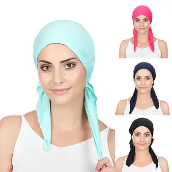 

Women Solid Color Long 2-Tail Elastic Milk Silk Muslim Turban Hat Head Wrap Milk Silk Muslim Turban Hat Head Wrap Hat Head Wrap