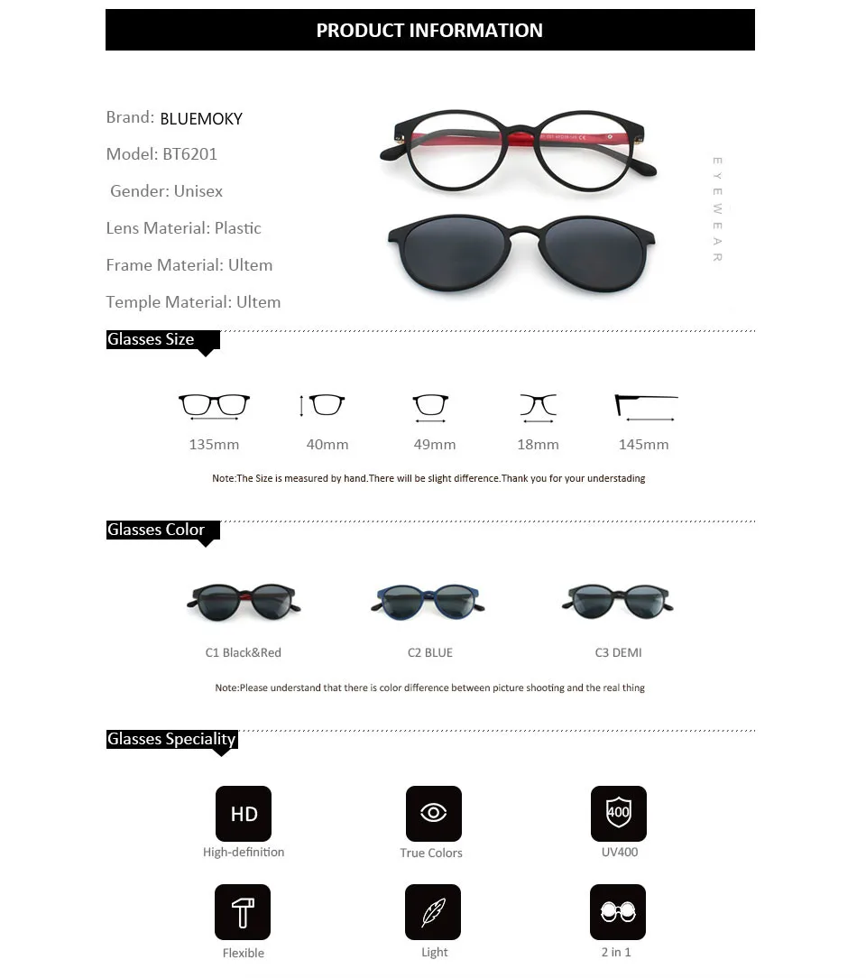 Magnetic-Clip-on-Shades-for-Glasses-Sunglasses-Women-Polarized-Round-Ultem(PEI)-Frame-Glasses-Lady-Driving-Sunglasses-80s-BT6201_03