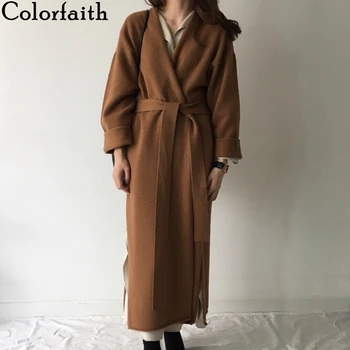 

Colorfaith New 2020 Autumn Winter Women's Sweater Split Korean Lace Up Minimalist Solid Color Oversize Long Cardigans SWC7221