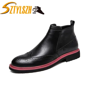 

Spring/Autumn NEW Men Genuine Leather Boots Men Casual Boots Bullock Boots British style Men Middle help Carving Shoes